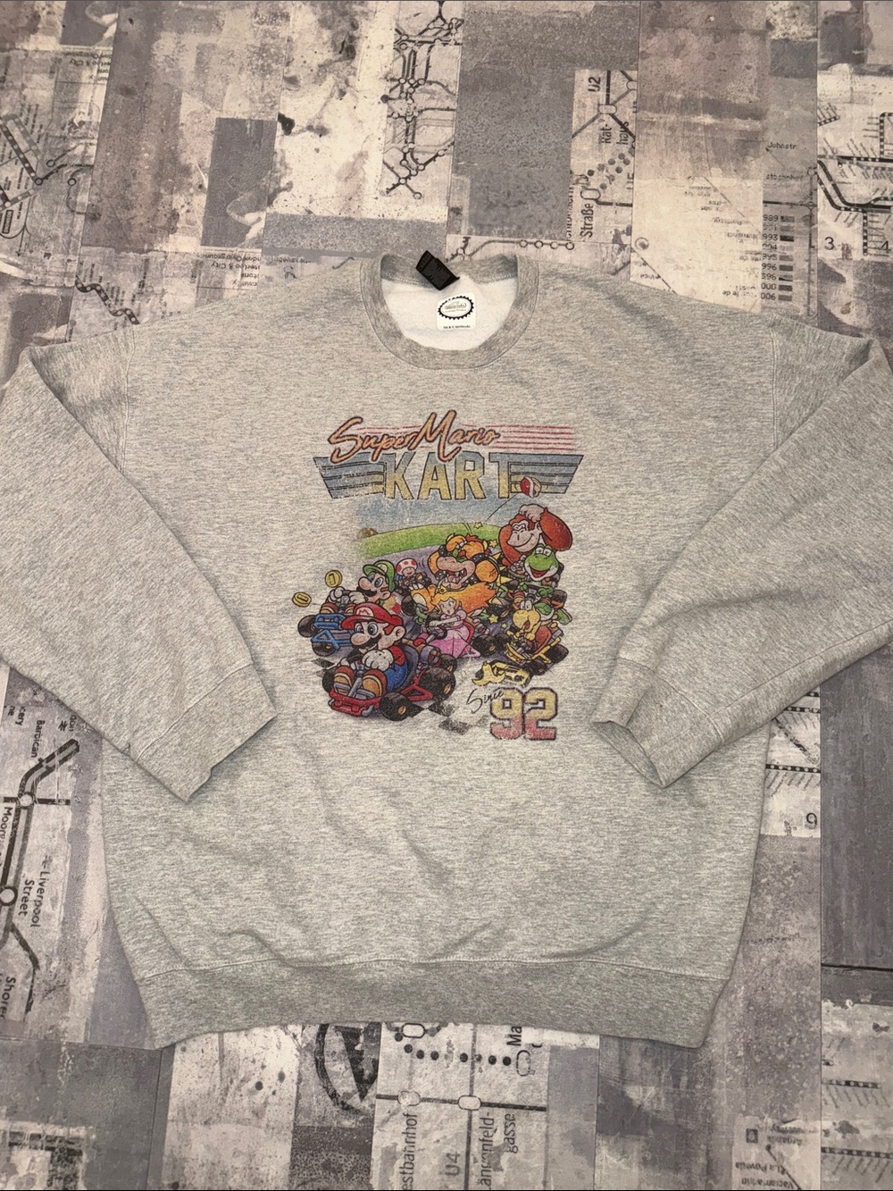 Gildan Light Gray Super Mario Kart '92 Crewneck Sweatshirt
